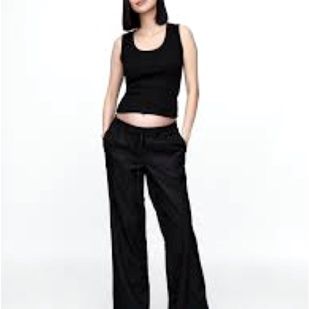 Gap High Rise Wide Leg Pull on Knit Lounge Pants Drawstring Pockets Baggy Lounge